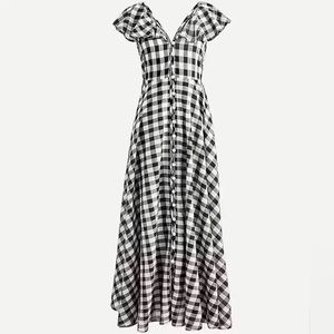 NWT J. Crew Button Up Ruffle Gingham Dress Maxi SZ Small